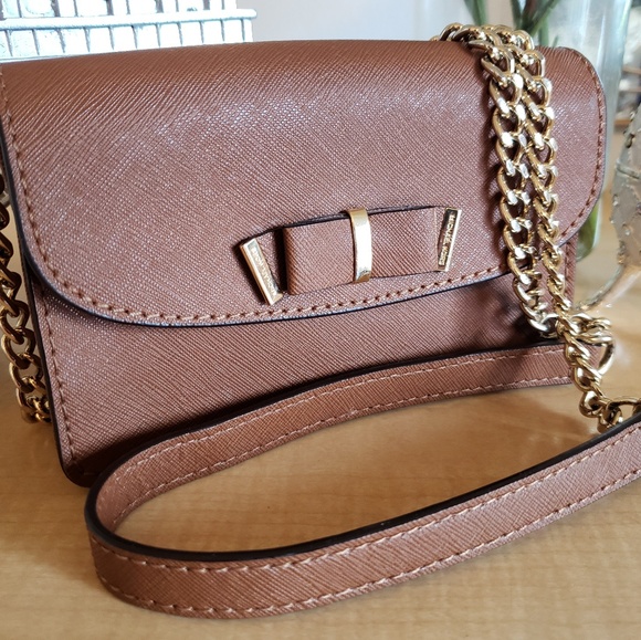 MICHAEL KORS Brown Bow Gold Chain Crossbody Purse - Picture 3 of 7